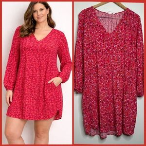Gap Floral V Neck Shift Dress Women’s Size XL Pockets Unlined Comfy Pink Red